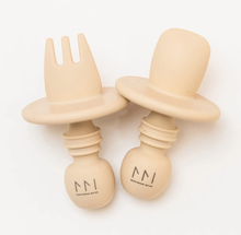 Load image into Gallery viewer, Montessori Mates Baby's First Silicone Cutlery Set: Almond Sand - The Sensory Studio