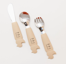 Load image into Gallery viewer, Montessori Mates Soft Grip Toddler Cutlery Set: Almond Sand - The Sensory Studio