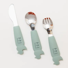 Load image into Gallery viewer, Montessori Mates Soft Grip Toddler Cutlery Set: Green - The Sensory Studio