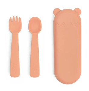 We Might be Tiny Feedie Fork, Spoon & Travel Case: Peach