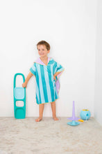 Load image into Gallery viewer, Quut Poncho Kids Beach Towel: Lagoon Stripe