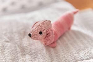 Dachshund Baby Knitted Hand Rattle - Pink