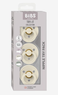 BIBS Pacifier Dummy: Size 1: Try-it 3 Pack - Ivory