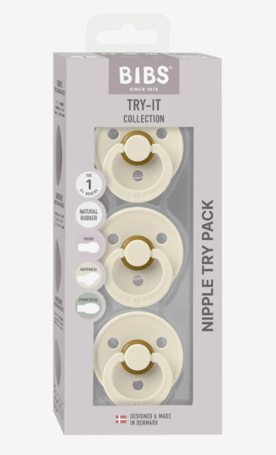 BIBS Pacifier Dummy: Size 1: Try-it 3 Pack - Ivory
