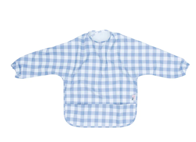 We Might be Tiny Messie Smock Bib – Blue Gingham (Kid)