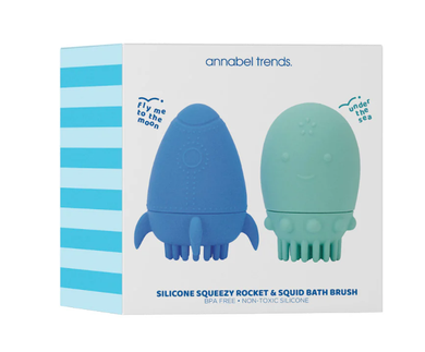 Annabel Trends: Silicone Squeezy Bath Toy & Brush - Rocket/Squid