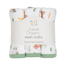 Load image into Gallery viewer, All 4 Ella Organic Wash Cloth 3 Pack: Forest Friends