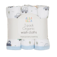 Load image into Gallery viewer, All 4 Ella Organic Wash Cloth 3 Pack: Cars