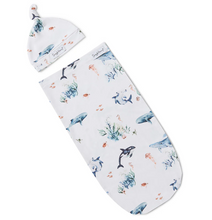 Load image into Gallery viewer, Snuggle Hunny Snuggle Swaddle &amp; Beanie Set: Ocean