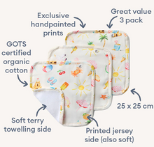 Load image into Gallery viewer, Snuggle Hunny Organic Wash Cloths - 3 Pack: Beach Fun
