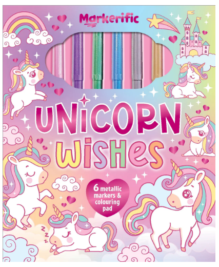 Markerific Colouring In Book & Folder: Unicorn Wishes