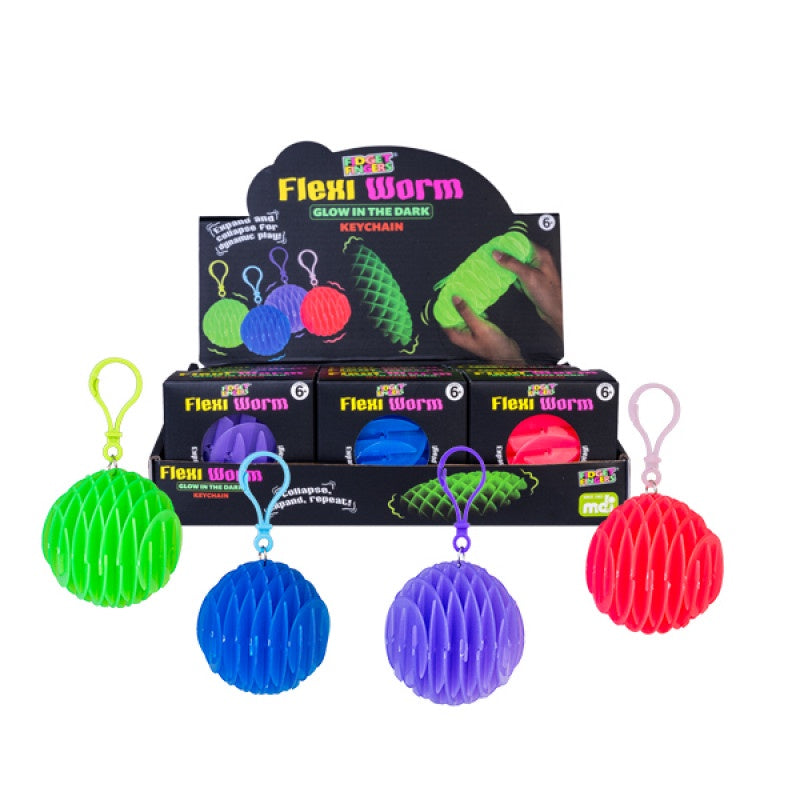 Fidget Fingers Flexi Worm Glow in the Dark Keyring