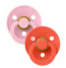 Load image into Gallery viewer, BIBS Pacifier Dummy Round (2 Pack) Size 1: Baby Pink / Tango