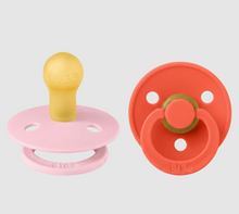 Load image into Gallery viewer, BIBS Pacifier Dummy Round (2 Pack) Size 1: Baby Pink / Tango