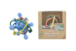 Silicone Sensory Space Rattle Teether: Blue