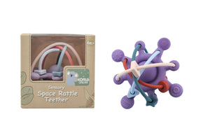 Silicone Sensory Space Rattle Teether: Purple