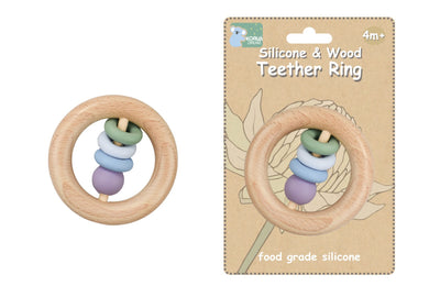 Wooden and Silicone Teether: Pastel Green/Blue