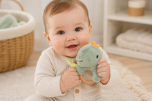 Load image into Gallery viewer, Snuggle Buddy Minty Dinosaur Wooden Ring Rattle