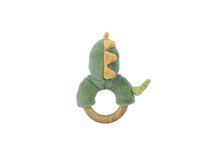 Load image into Gallery viewer, Snuggle Buddy Minty Dinosaur Wooden Ring Rattle