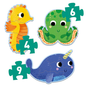 Djeco Progressive Jigsaw Puzzle - 3 Piece Set: In The Sea