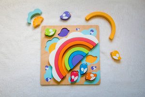 Wooden Puzzle: Sun, Rainbow & Birds