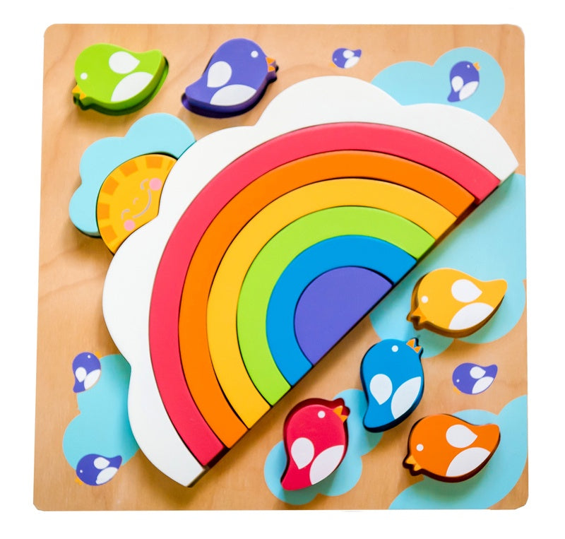 Wooden Puzzle: Sun, Rainbow & Birds