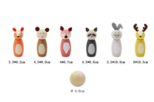 Wooden Animals Skittles Bowling Set