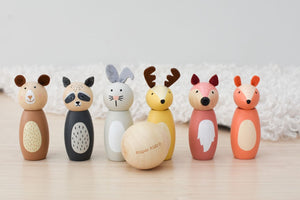 Wooden Animals Skittles Bowling Set