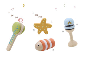 Wooden Musical Instruments 4 Piece Set: Ocean
