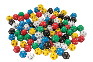 12-Sided Polyhedral Coloured Dice: 10 Pack