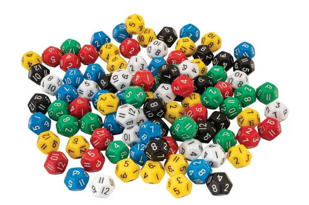 12-Sided Polyhedral Coloured Dice: 10 Pack