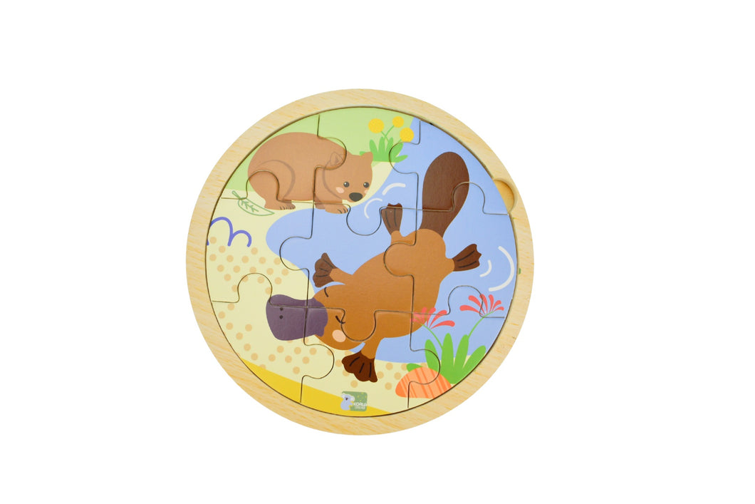 Wooden 9 Piece Jigsaw Puzzle: Platypus & Wombat