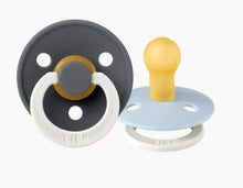 Load image into Gallery viewer, BIBS Pacifier Dummy Round (2 Pack) Size 1: Glow Iron / Baby Blue