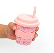 Load image into Gallery viewer, Chino Club Babychino Cup: Pink Bows 4oz