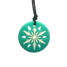 Load image into Gallery viewer, Jellystone Designs Chew Necklace: Snowflake - Green/White - The Sensory Studio