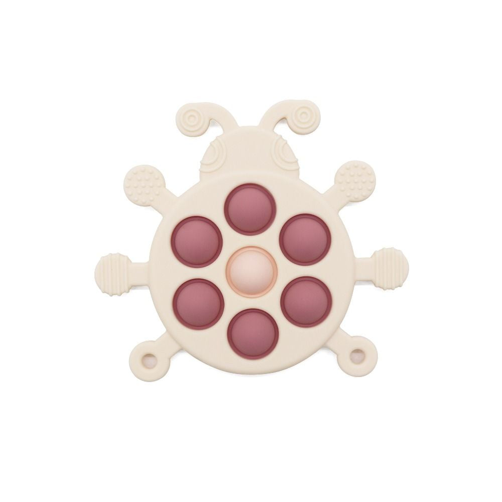 Silicone Ladybug Pop It Teether and Fidget Toy - Pink