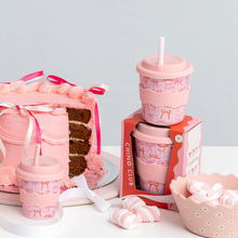 Load image into Gallery viewer, Chino Club Babychino Cup: Pink Bows 4oz