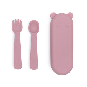 We Might be Tiny: Feedie Fork, Spoon & Travel Case: Dusty Rose Pink