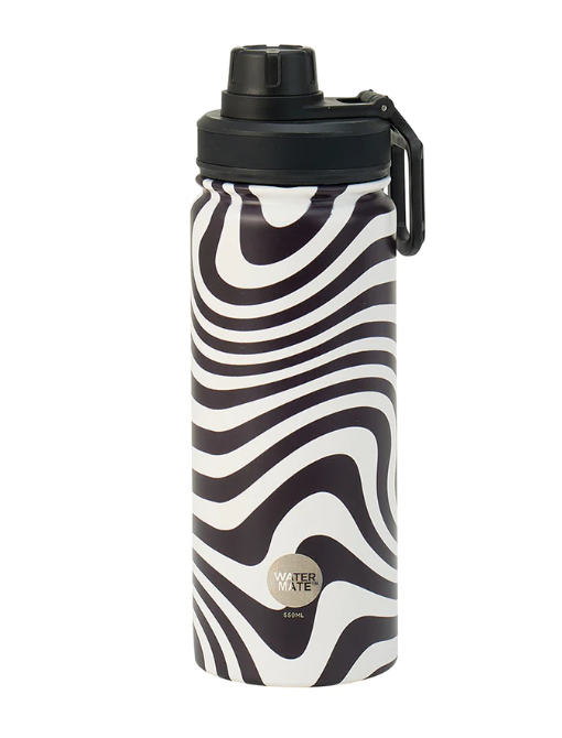 Watermate Stainless Drink Bottle 550ml: Black / White Swirl