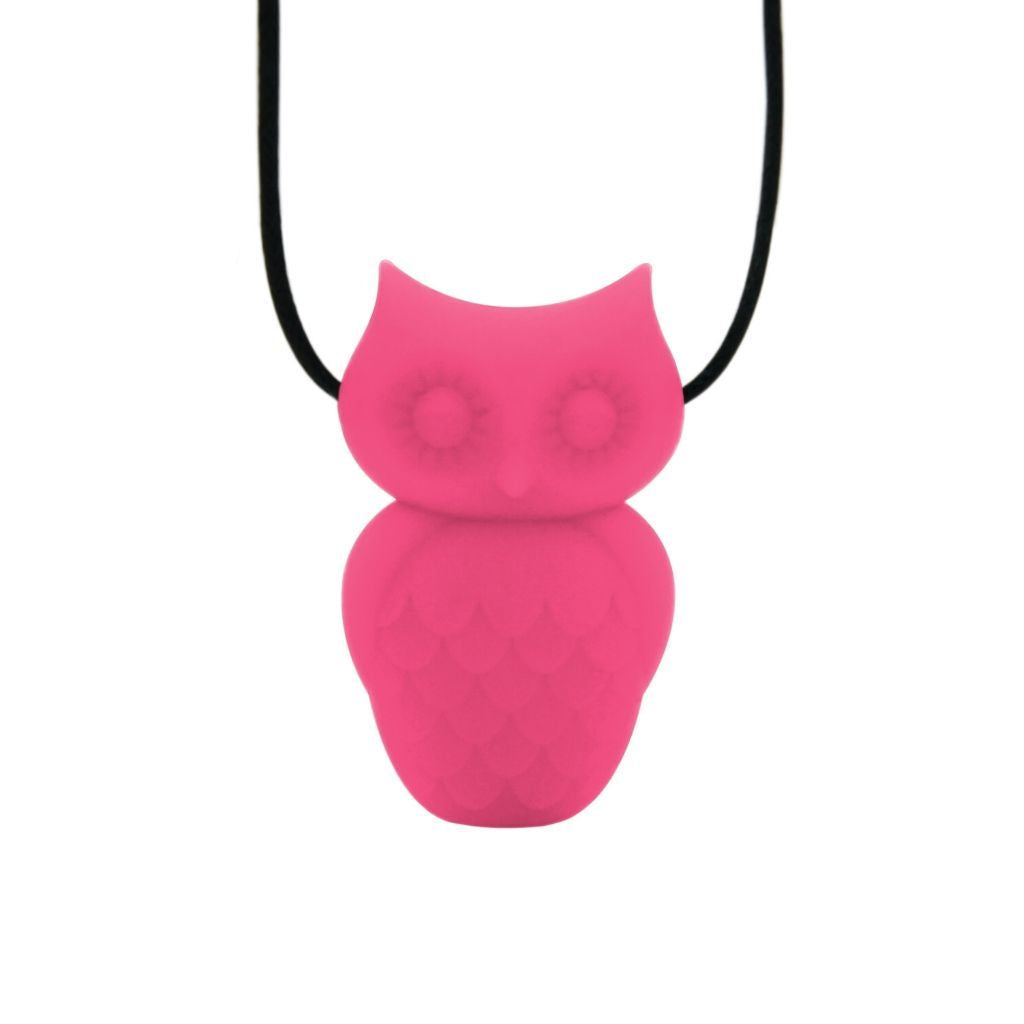 Jellystone Designs Chew Necklace: Owl - Fuscia/Hot Pink