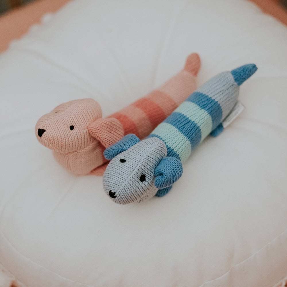 Dachshund Baby Knitted Hand Rattle - Pink