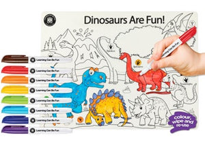 Colouring In Placemat - Dinosaurs with 8 Marker Pens