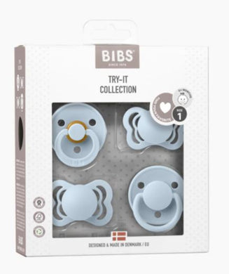 BIBS Pacifier Dummy Try-it Collection 4pk Size 1: Baby Blue