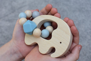 Wooden Elephant Rattle with Silicone Beads