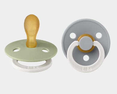 BIBS Pacifier Dummy Round (2 Pack) Size 1: Glow Sage/Cloud