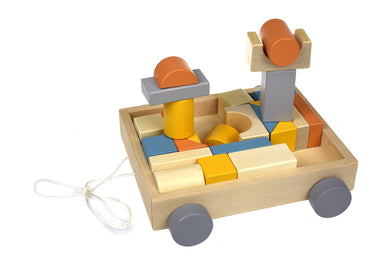 Wooden Blocks and Pull-along Cart: Yellow / Blue