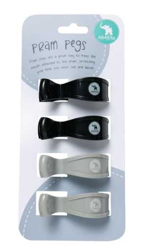 All 4 Ella Pram Pegs 4 Pack: Grey / Black: On Sale was $17.95