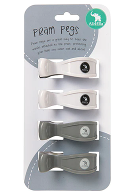 All 4 Ella Pram Pegs 4 Pack: White / Grey